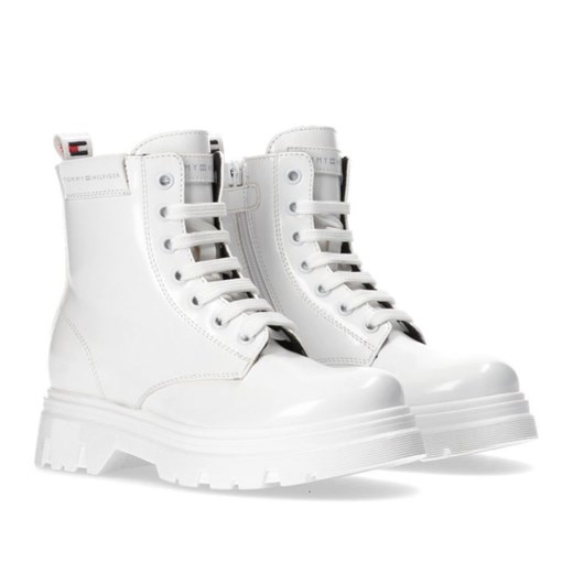 Buty Tommy Hilfiger Lacu Up Bootie W T4A5-33039-1453100-100 białe ze sklepu ButyModne.pl w kategorii Workery damskie - zdjęcie 177970127