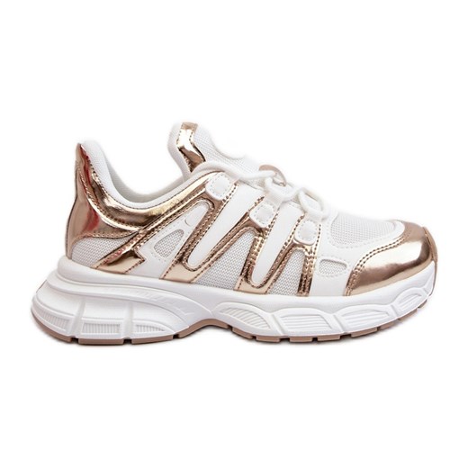 Sneakersy Damskie Biało-Złote Ahmani białe ze sklepu ButyModne.pl w kategorii Buty sportowe damskie - zdjęcie 177971695