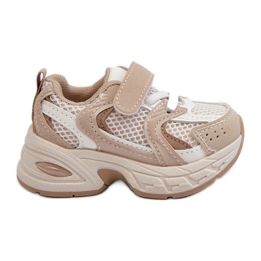 Dziecięce Buty Sportowe Sneakersy Na Rzep Beżowe Rulagia beżowy ze sklepu ButyModne.pl w kategorii Buty sportowe dziecięce - zdjęcie 177972338
