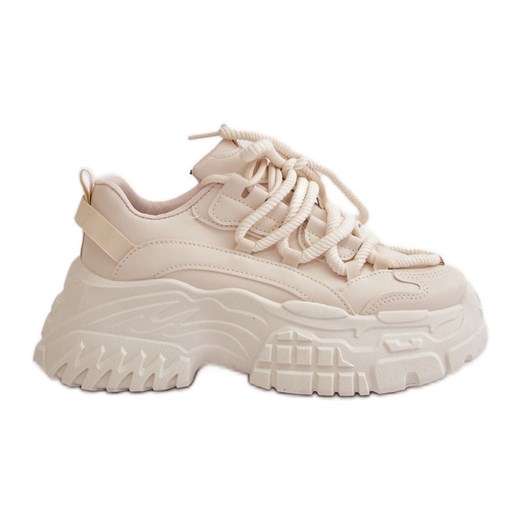 Sneakersy Damskie Na Masywnej Podeszwie Jasnobeżowe Nevela beżowy ze sklepu ButyModne.pl w kategorii Buty sportowe damskie - zdjęcie 177973589