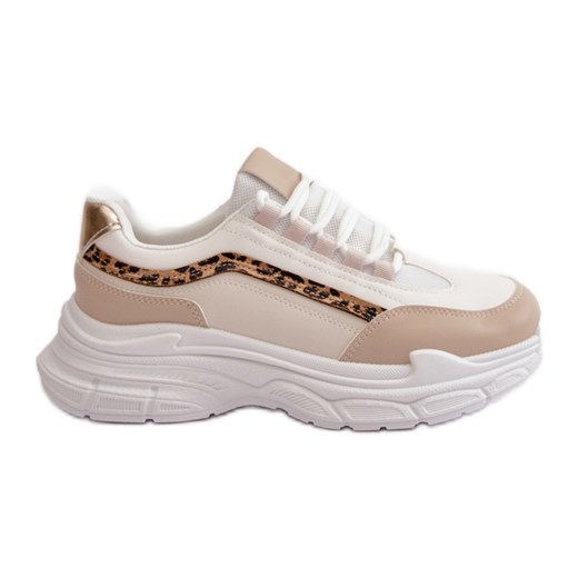 Sneakersy Buty Sportowe Damskie Na Grubej Podeszwie Beżowe Lerila beżowy ze sklepu ButyModne.pl w kategorii Buty sportowe damskie - zdjęcie 177973897