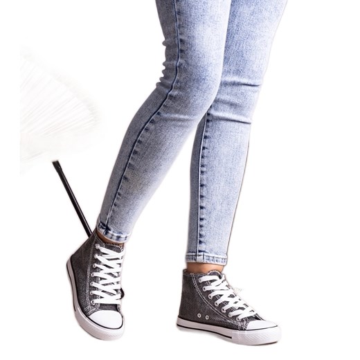Czarne wysokie trampki błyszczące Ranifali ze sklepu ButyModne.pl w kategorii Trampki damskie - zdjęcie 177974116