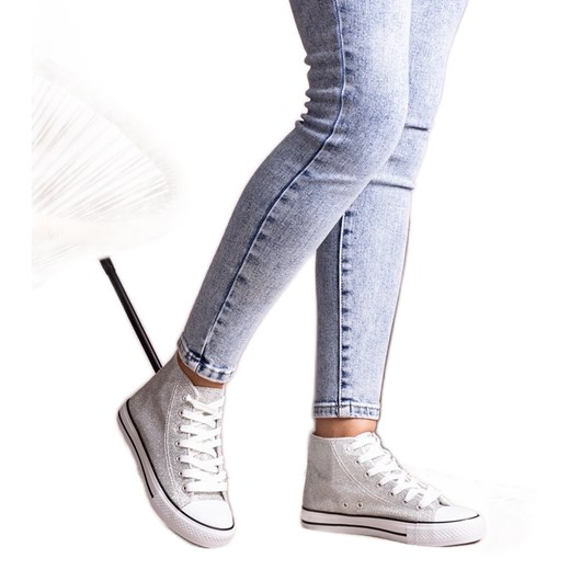 Srebrne wysokie trampki błyszczące Ranifali srebrny ze sklepu ButyModne.pl w kategorii Trampki damskie - zdjęcie 177974117