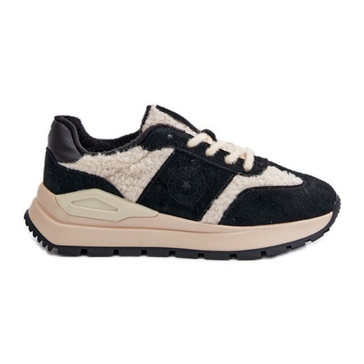 Ocieplane Sneakersy Damskie Skórzane Big Star OO274A318 HI-POLY System Czarne ze sklepu ButyModne.pl w kategorii Buty sportowe damskie - zdjęcie 177974796