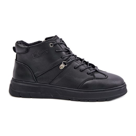 Skórzane Ocieplane Botki Sneakersy Męskie Lee Cooper LCJ-24-33-2913 Czarne ze sklepu ButyModne.pl w kategorii Buty zimowe męskie - zdjęcie 177975095