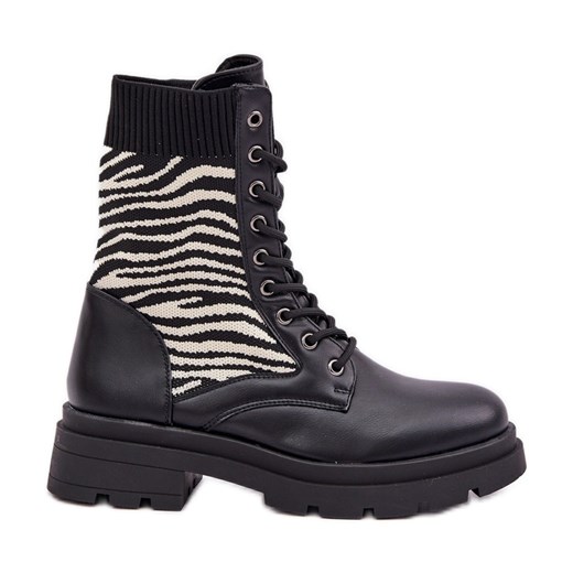 Botki Workery Damskie Ze Skarpetą Zebra Czarne ze sklepu ButyModne.pl w kategorii Botki - zdjęcie 177976577
