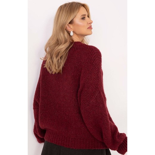 Bordowy sweter damski oversize TW-SW-BI-3565.69, Kolor bordowy, Rozmiar uniwersalny, OCH BELLA ze sklepu Primodo w kategorii Swetry damskie - zdjęcie 178011427
