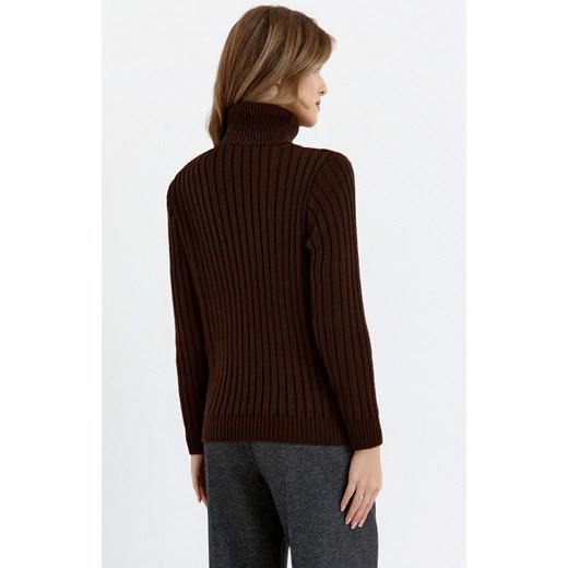 Sweter damski z golfem brązowy M771, Kolor brązowy, Rozmiar L/XL, MOE ze sklepu Primodo w kategorii Swetry damskie - zdjęcie 178011908