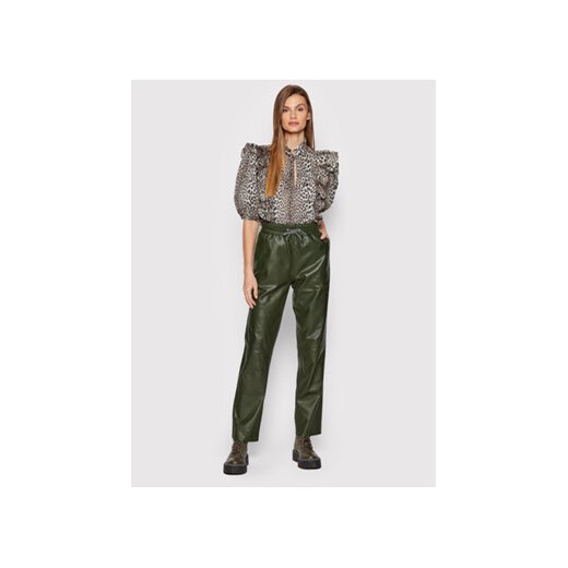 Notes Du Nord Spodnie skórzane Tazz 12504 Zielony Relaxed Fit Notes Du Nord 34 MODIVO