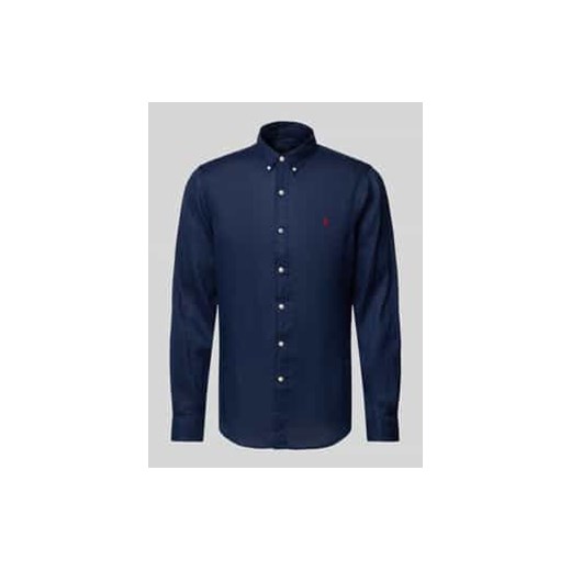 Koszula lniana o kroju slim fit z kołnierzykiem typu button down ze sklepu Peek&Cloppenburg  w kategorii Koszule męskie - zdjęcie 178029495