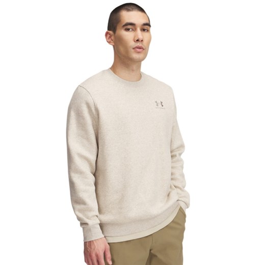 Męska bluza dresowa nierozpinana bez kaptura Under Armour UA Essential Fleece Crew - beżowa ze sklepu Sportstylestory.com w kategorii Bluzy męskie - zdjęcie 178032809