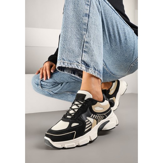 Czarno-Beżowe Sneakersy w Streetwearowym Stylu na Grubej Podeszwie Felethra ze sklepu renee.pl w kategorii Buty sportowe damskie - zdjęcie 178033226