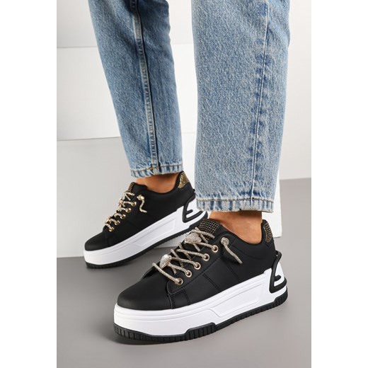 Czarne Sneakersy na Platformie Ozdobione Cyrkoniami Deomaria ze sklepu renee.pl w kategorii Buty sportowe damskie - zdjęcie 178033328