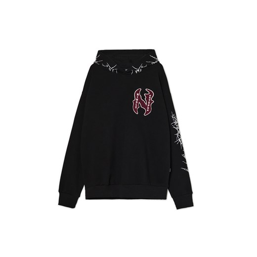 Cropp - Bluza hoodie z nadrukami i naszywką - czarny ze sklepu Cropp w kategorii Bluzy męskie - zdjęcie 178033476