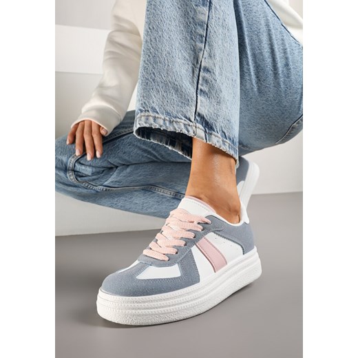 Niebiesko-Białe Sznurowane Sneakersy na Grubej Podeszwie z Geometrycznym Motywem Melmi ze sklepu born2be.pl w kategorii Buty sportowe damskie - zdjęcie 178033708