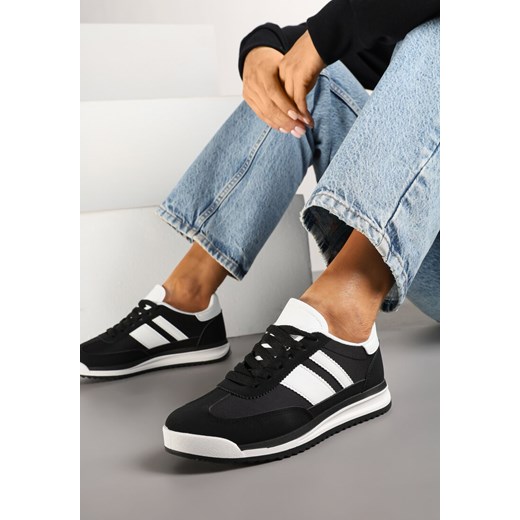 Czarne Sneakersy Tenisówki z Ozdobnymi Paskami Flormi ze sklepu born2be.pl w kategorii Buty sportowe damskie - zdjęcie 178033726