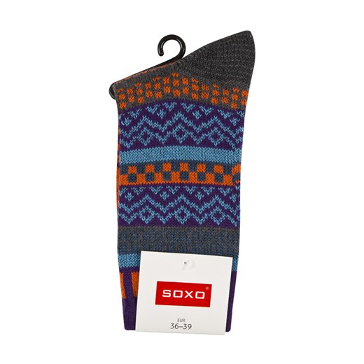 Skarpety SOXO kolorowe we wzorki PREMIUM sklep-soxo granatowy elastan