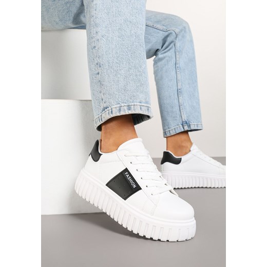 Białe Sneakersy na Tłoczonej Platformie Ozdobione Pasem Eleandelle ze sklepu renee.pl w kategorii Buty sportowe damskie - zdjęcie 178046046