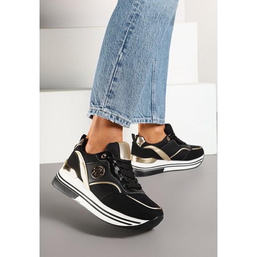Czarne Sneakersy z Metalicznymi Zdobieniami na Platformie Gonnella ze sklepu renee.pl w kategorii Buty sportowe damskie - zdjęcie 178046169
