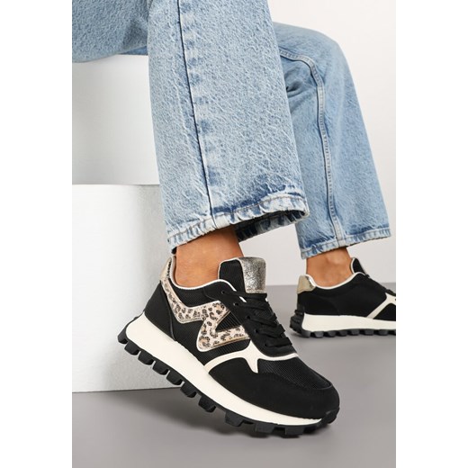 Czarne Sneakersy na Tłoczonej Platformie Zdobione Printem w Cętki Gonalisse ze sklepu renee.pl w kategorii Buty sportowe damskie - zdjęcie 178046187