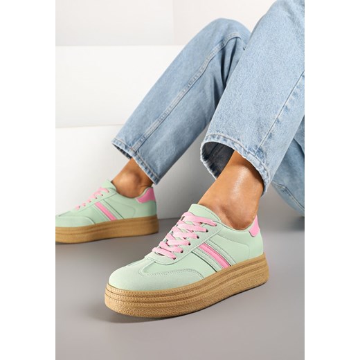Jasnozielone Sneakersy Kultowe Tenisówki na Grubej Podeszwie Gonelis ze sklepu renee.pl w kategorii Buty sportowe damskie - zdjęcie 178046199