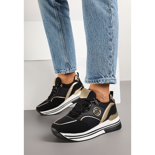 Czarne Sneakersy na Grubej Podeszwie z Metalicznymi Wstawkami Gonnith ze sklepu born2be.pl w kategorii Buty sportowe damskie - zdjęcie 178046447