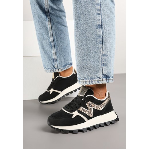 Czarne Sneakersy na Podeszwie z Tłoczeniami Zdobione Wzorem w Panterkę Gonoria ze sklepu born2be.pl w kategorii Buty sportowe damskie - zdjęcie 178046465