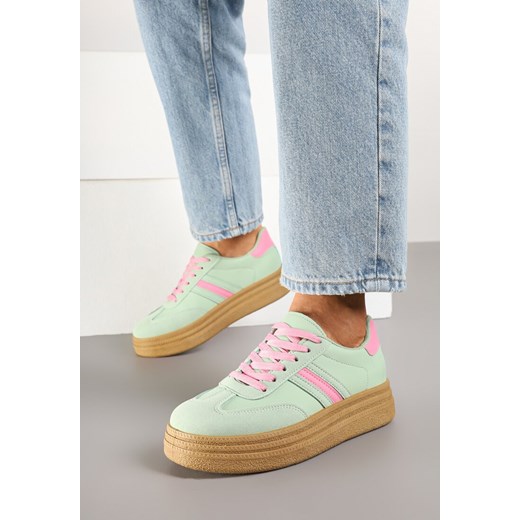 Jasnozielone Sneakersy na Platformie w Stylu Kultowych Tenisówek Gonoriel ze sklepu born2be.pl w kategorii Buty sportowe damskie - zdjęcie 178046477