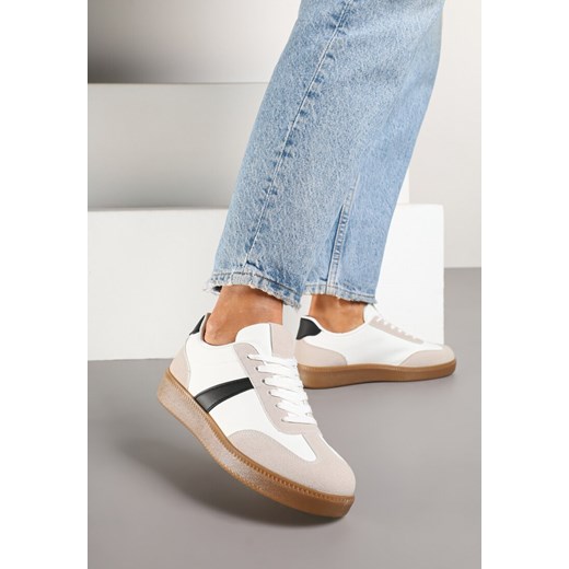 Biało-Czarne Sneakersy w Stylu Tenisówek Ozdobione Paskiem Elhanis ze sklepu born2be.pl w kategorii Buty sportowe damskie - zdjęcie 178048179