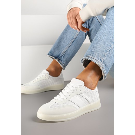 Białe Sneakersy Tenisówki z Geometrycznym Wzorem Eleamila ze sklepu born2be.pl w kategorii Buty sportowe damskie - zdjęcie 178048185