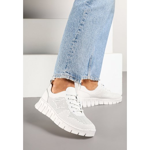 Białe Sneakersy ze Skóry Naturalnej ze Skórzaną Wkładką i Perforacją Nolzedis ze sklepu renee.pl w kategorii Buty sportowe damskie - zdjęcie 178048429