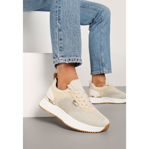 Beżowe Sneakersy z Siateczkową Cholewką Saramis ze sklepu renee.pl w kategorii Buty sportowe damskie - zdjęcie 178048477