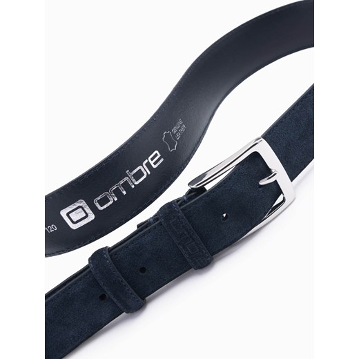 Męski jednobarwny pasek z naturalnej skóry zamszowej – granatowy V3 OU-ACBE-0113 L/XL ombre