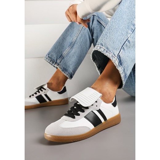 Biało-Czarne Sneakersy Tenisówki Ozdobione Wywinięciem Myrloria ze sklepu born2be.pl w kategorii Buty sportowe damskie - zdjęcie 178050967