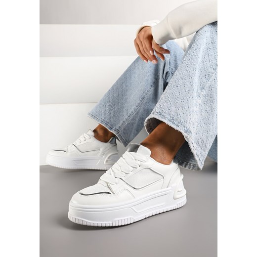 Białe Sneakersy na Grubej Tłoczonej Podeszwie Deoliera ze sklepu born2be.pl w kategorii Buty sportowe damskie - zdjęcie 178051057