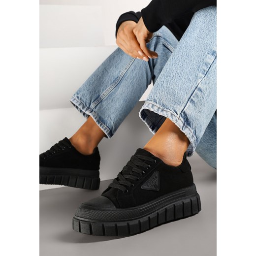 Czarne Sneakersy Vices na Grubej Podeszwie z Geometryczną Aplikacją Leanae ze sklepu born2be.pl w kategorii Buty sportowe damskie - zdjęcie 178051228