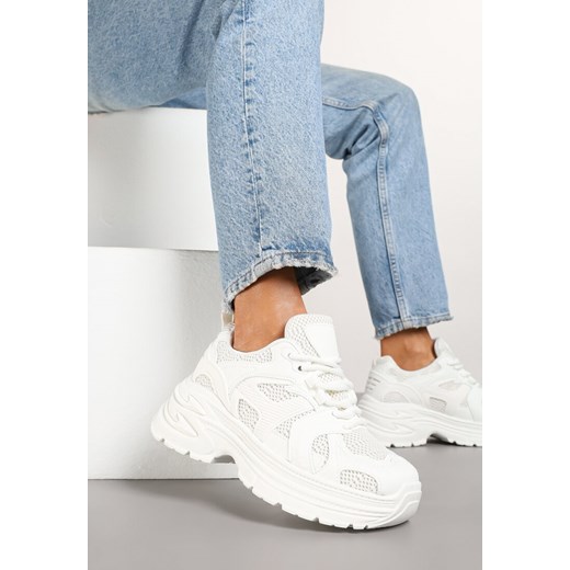Białe Sneakersy na Platformie z Tłoczeniem i Geometrycznym Wzorem Melvila ze sklepu renee.pl w kategorii Buty sportowe damskie - zdjęcie 178051308