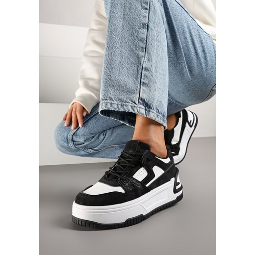 Czarno-Białe Sneakersy na Tłoczonej Platformie z Geometrycznym Motywem Eloneo ze sklepu renee.pl w kategorii Buty sportowe damskie - zdjęcie 178051397