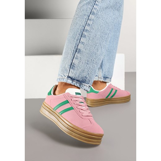 Ciemnoróżowe Sneakersy na Platformie z Minimalistycznymi Przeszyciami Teritha ze sklepu born2be.pl w kategorii Buty sportowe damskie - zdjęcie 178054058