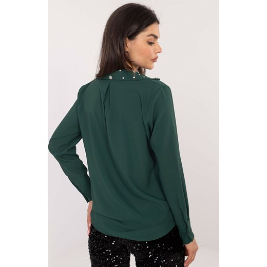 Ciemnozielona koszula z ozdobnym kołnierzykiem DHJ-KS-15260.96, Kolor ciemnozielony, Rozmiar uniwersalny, ITALY MODA ze sklepu Primodo w kategorii Koszule damskie - zdjęcie 178061276