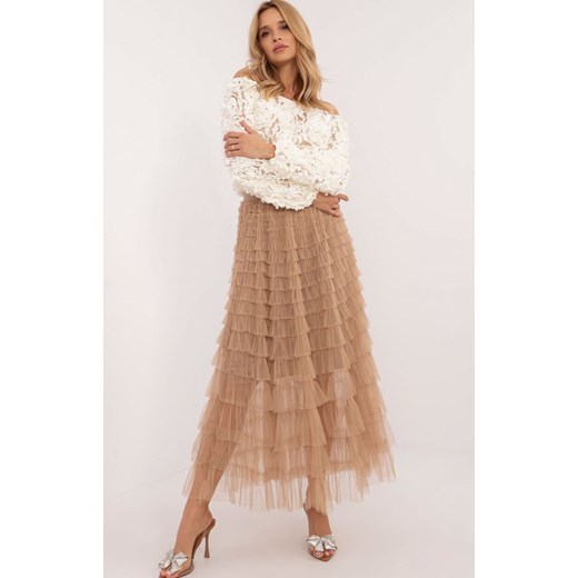 Camelowa spódnica tiulowa z falbanami TW-SD-BI-881.43P, Kolor camel, Rozmiar uniwersalny, FactoryPrice ze sklepu Primodo w kategorii Spódnice - zdjęcie 178061398