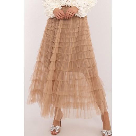 Camelowa spódnica tiulowa z falbanami TW-SD-BI-881.43P, Kolor camel, Rozmiar uniwersalny, FactoryPrice ze sklepu Primodo w kategorii Spódnice - zdjęcie 178061399