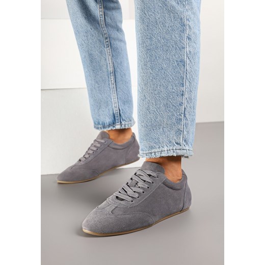 Szare Skórzane Sneakersy w Klasycznym Stylu Fonavina ze sklepu born2be.pl w kategorii Buty sportowe damskie - zdjęcie 178066515