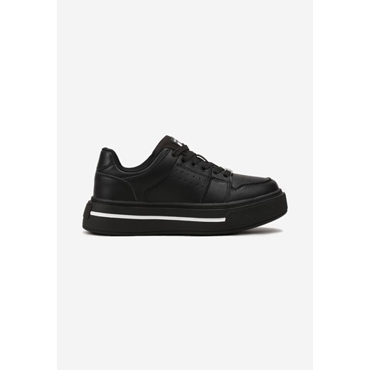 Czarne Buty Sportowe na Platformie ze Wstawką z Cyrkoniami na Wiązaniu i Skórzaną Wkładką Dapria ze sklepu born2be.pl w kategorii Buty sportowe dziecięce - zdjęcie 178069558