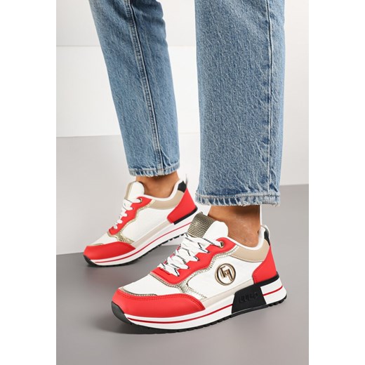 Biało-Czerwone Sneakersy Ozdobione Metaliczną Aplikacją Zolamira ze sklepu born2be.pl w kategorii Buty sportowe damskie - zdjęcie 178071016