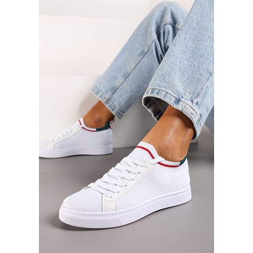 Biało-Zielone Płaskie Sneakersy Wsuwane z Imitacji Skóry ze Sznurowaniami Gaxia ze sklepu renee.pl w kategorii Buty sportowe damskie - zdjęcie 178072045