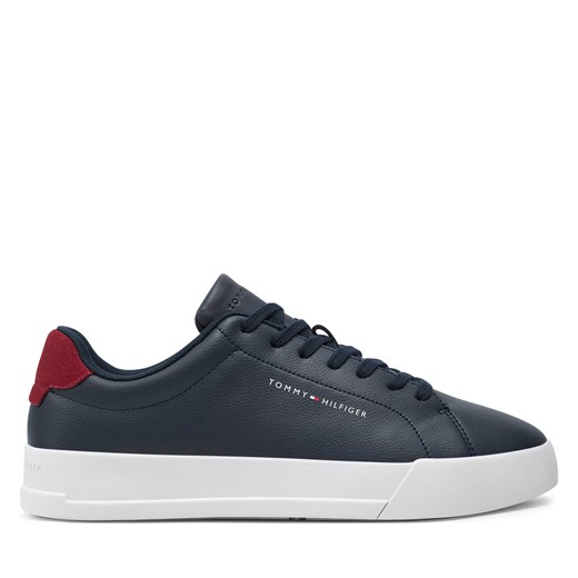 Sneakersy Tommy Hilfiger Th Court Leather Grain Ess FM0FM05297 Granatowy ze sklepu eobuwie.pl w kategorii Buty sportowe męskie - zdjęcie 178072459