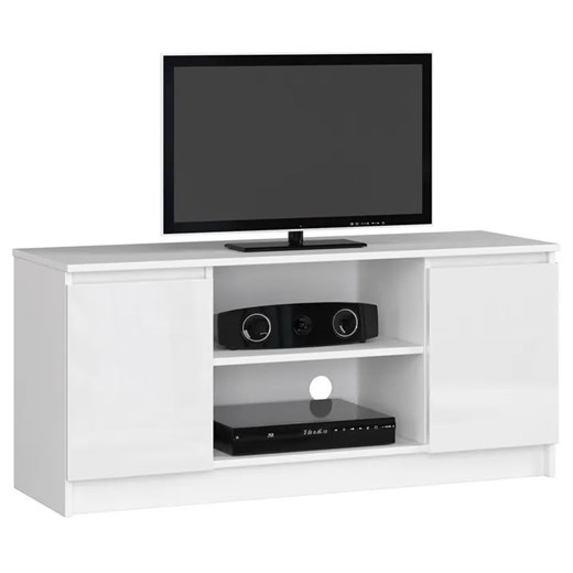 Biała szafka pod telewizor w połysku - Galapi 6X 140 cm ze sklepu Edinos.pl w kategorii Szafki RTV - zdjęcie 178079056