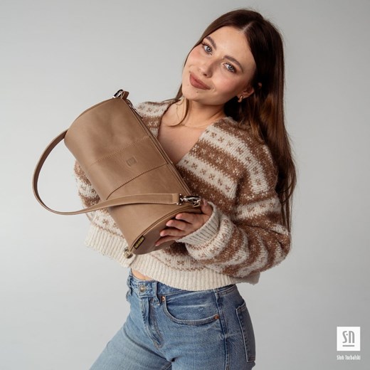 beżowa skórzana okrągła torebka tuba ze sklepu Słoń Torbalski w kategorii Listonoszki - zdjęcie 178085916