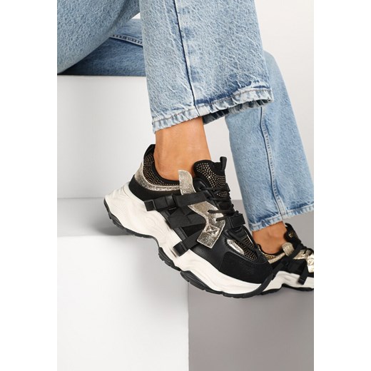 Czarne Streetwearowe Sneakersy z Cyrkoniami na Tłoczonej Podeszwie Avelivia ze sklepu renee.pl w kategorii Buty sportowe damskie - zdjęcie 178087538